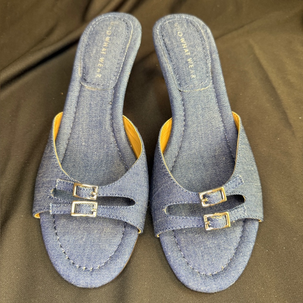 Who What Wear Denim Kitten heel mules